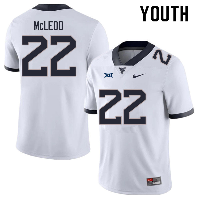 Youth #22 Saint McLeod West Virginia Mountaineers College Football Jerseys Sale-White
